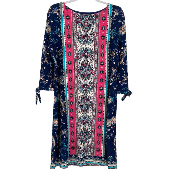 Chico's Medallion-Print Tie Sleeve Shift Midi Dress - M/8 (Chico's Size 1) - Picture 2 of 9